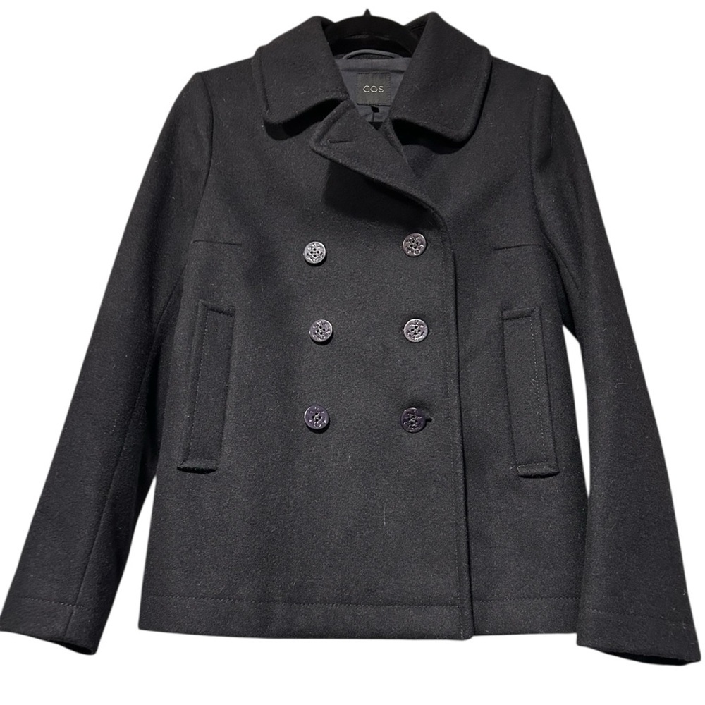 COS Black Wool Blend Double-Breasted Pea Coat US Size 8-10